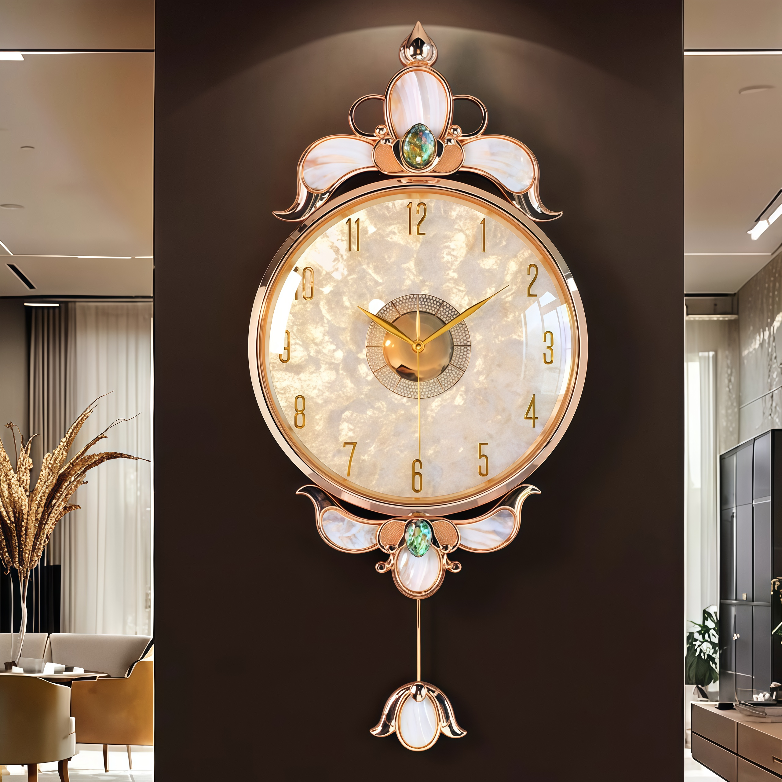 天然贝壳挂钟高端轻奢钟表