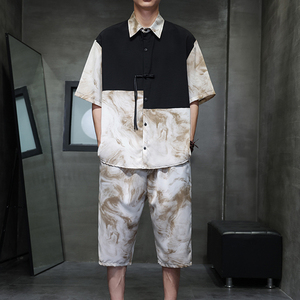 风夏天冰丝短袖套装衬衫短裤男七分裤XZ221-6-TZ02-P60,男装牛仔裤,星座221-6