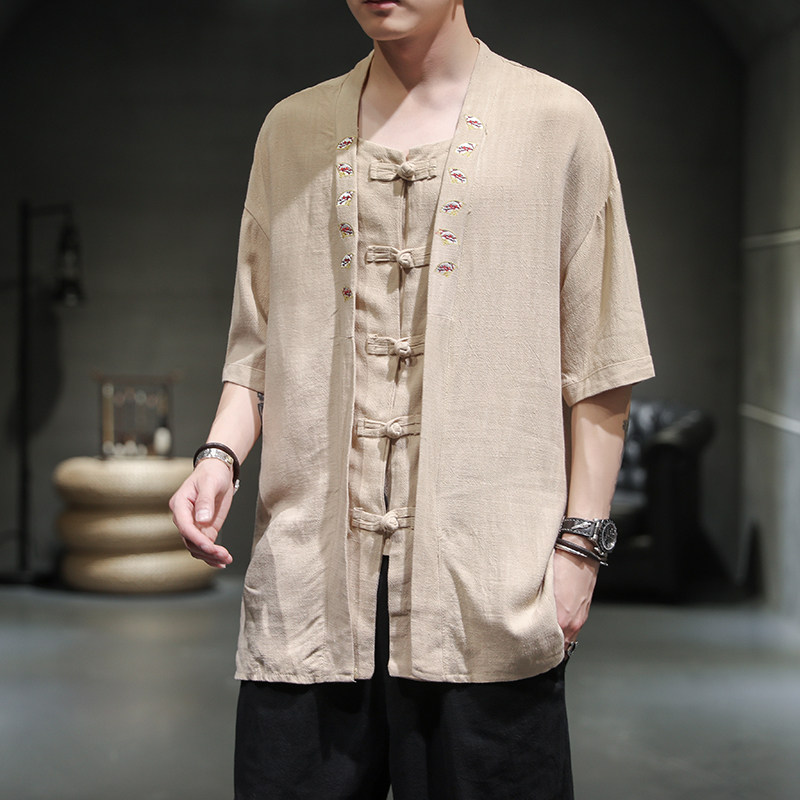 风夏季棉麻印花短袖衬衫男半袖衬衣大码宽松221-6-W13-P50,男装衬衫,星座221-6