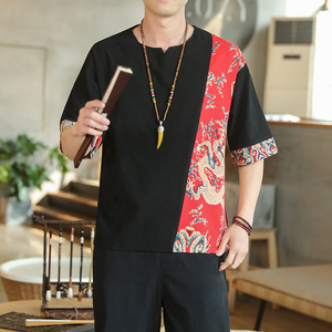 风夏季新款棉麻短袖T恤男半袖大码宽松221-6-8890-P25图片