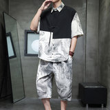 风夏天冰丝短袖套装衬衫短裤男七分裤XZ221-6-TZ02-P60，男装牛仔裤，星座221-6