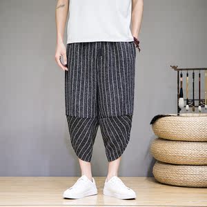 风夏季新款棉麻七分裤男短裤宽松萝卜裤大码Z221-6-K817-P50图片