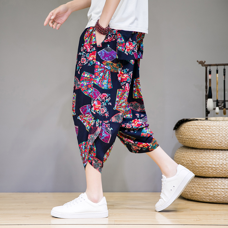 风新款冰丝七分裤男休闲裤新中式萝卜裤短裤221-6-K803-P35，男装牛仔裤，星座221-6