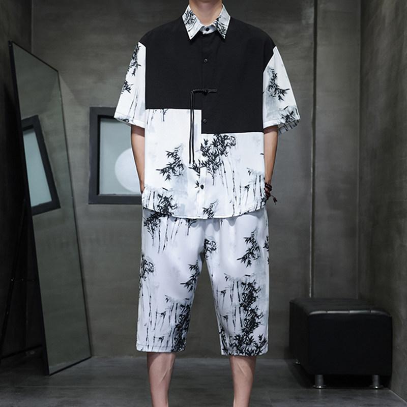 风夏季新款冰丝短袖衬衫短裤男七分裤XZ221-6-TZ10-P60，男装牛仔裤，星座221-6