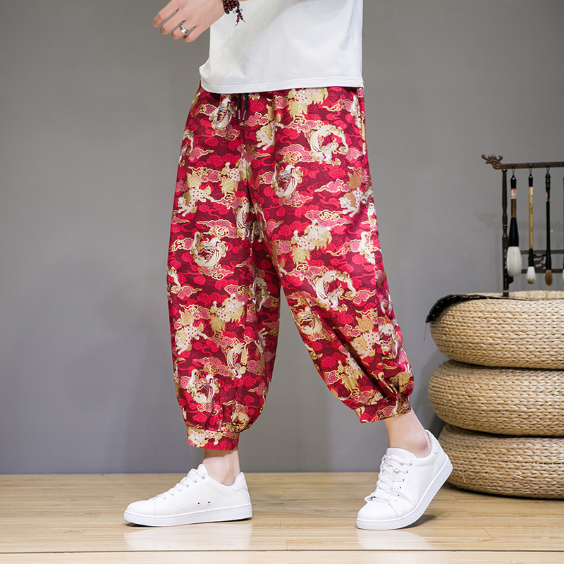 风夏季新款龙纹九分裤男士休闲裤宽松束脚裤221-6-K806-P50，男装休闲裤，星座221-6