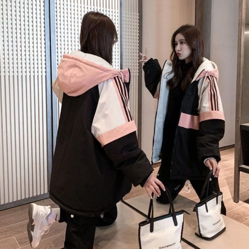 爆款连帽棉服女2026冬季新款两面穿棉衣学生派克服冬棉袄加棉加厚
