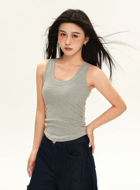 白色吊带螺纹收腰背心女外穿修身显瘦针织无袖短款卡腰缩紧上衣夏