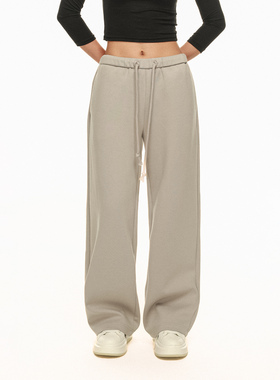 2026秋冬灰色阔腿裤女新款中腰百搭运动裤子直筒时间拖地休闲长裤