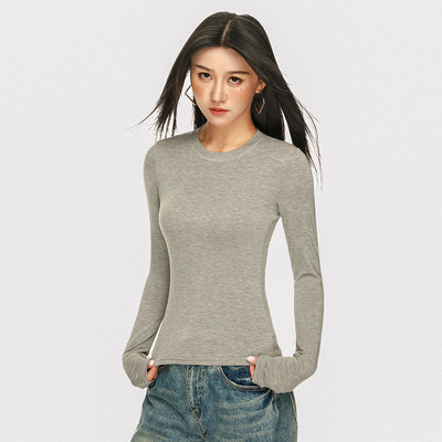 莫代尔圆领长袖t恤女秋冬打底衫