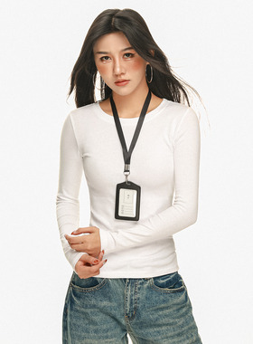 2026秋冬加厚磨毛长袖打底衫女白色圆领纯棉t恤紧身叠穿百搭上衣