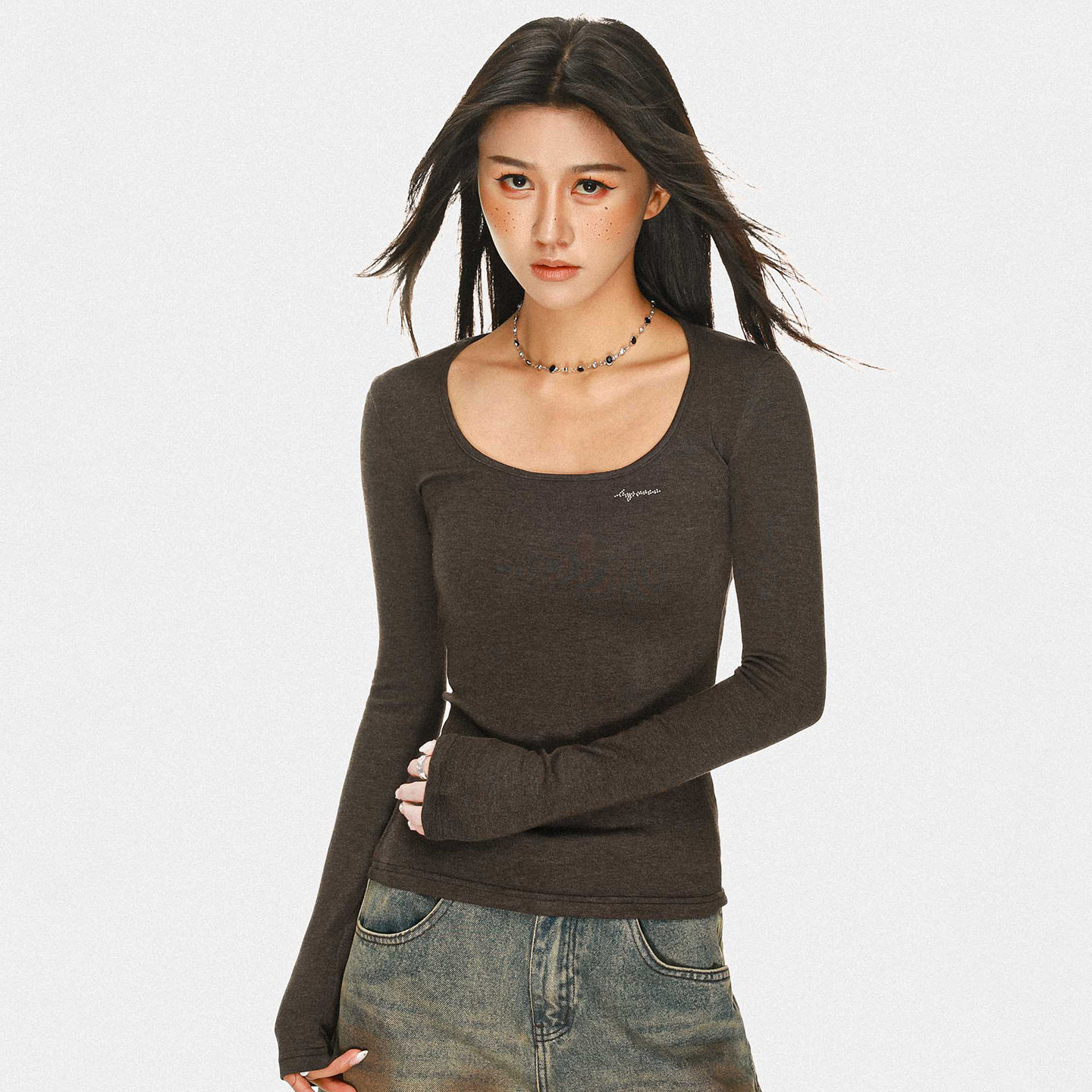 美式莱赛尔天丝羊毛长袖t恤女U领秋冬辣妹低领打底衫修身百搭上衣,女装/女士精品,T恤,淘宝优惠券,粉丝福利购,淘宝优惠卷