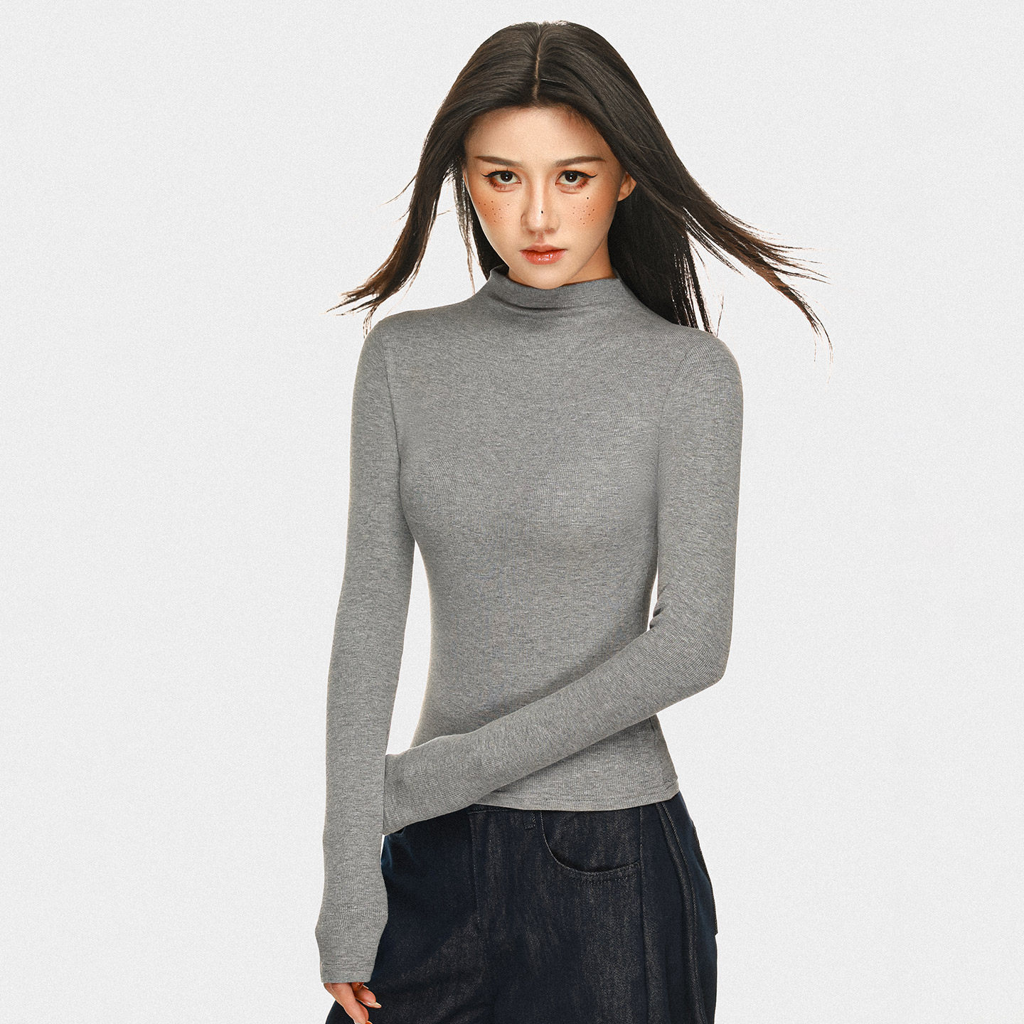 美式正肩中领长袖t恤女秋冬季修身内搭磨毛齐腰半高领打底衫上衣,女装/女士精品,T恤,淘宝优惠券,粉丝福利购,淘宝优惠卷