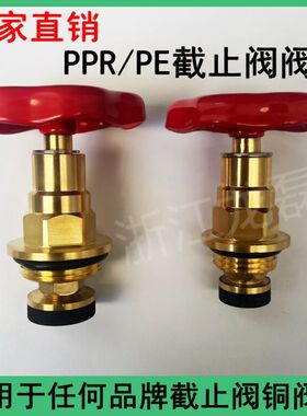 PPR截止阀芯纯铜精品黄铜4分PPR阀芯PE阀门芯金日联丰塑红色手轮