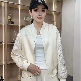 直播爆款2026春季纯色休闲亮片拼接棒球服外套女夹克上衣