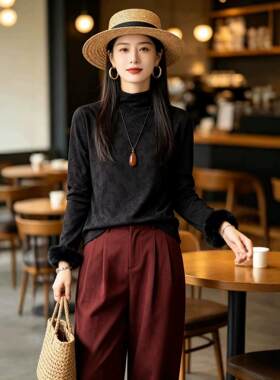 2026秋冬新中式国风女装提花拼接兔毛薄绒打底衫复古百搭小衫上衣