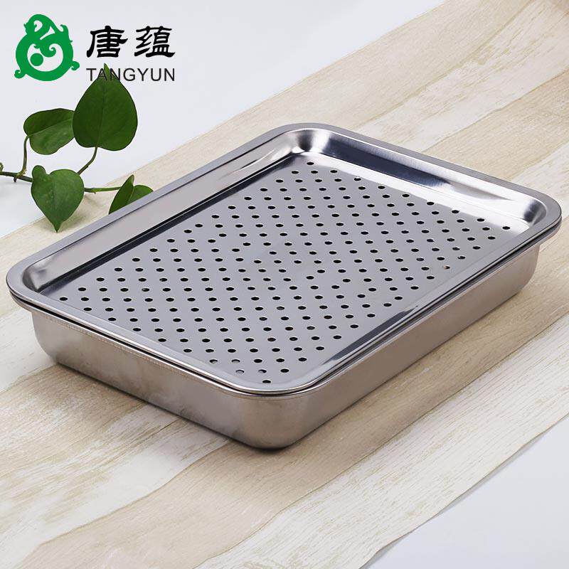 不锈钢茶盘储排水功夫茶具沥水盘水饺漏盘大托盘蒸餐盘方形盘带孔