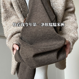 咖色糯米裤 女秋冬加绒2024新款 垂感直筒宽松慵懒休闲小个子阔腿裤