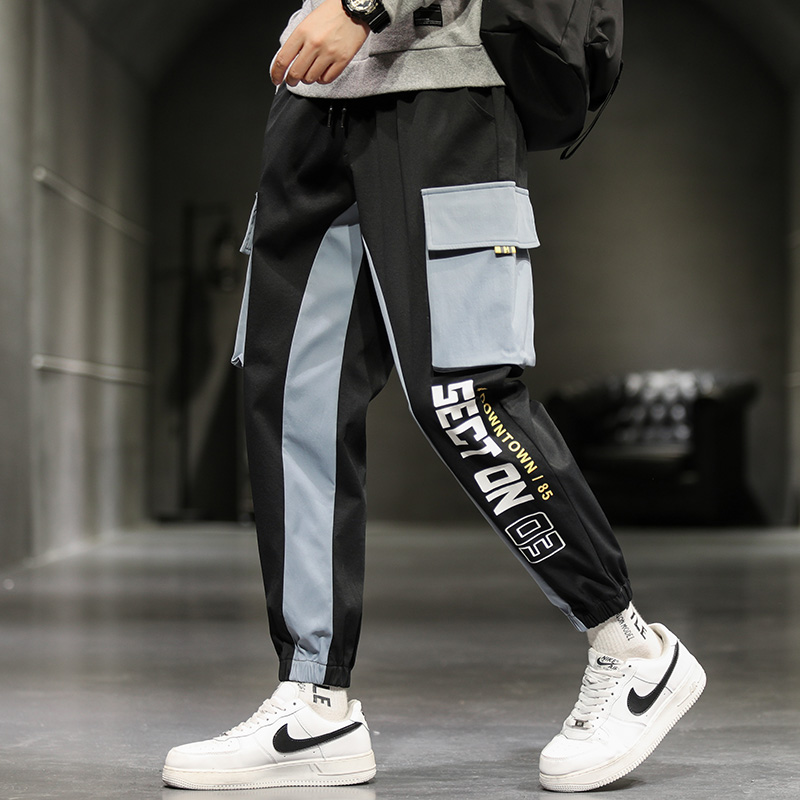 Autumn new men's casual pants trend loose overalls corset pants