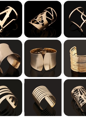 Gold Silver Color Hollow Wide Cuff Bracelets Bangles For