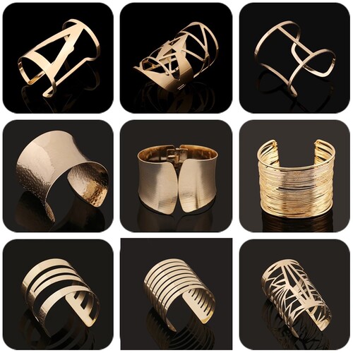Gold Silver Color Hollow Wide Cuff Bracelets Bangles For