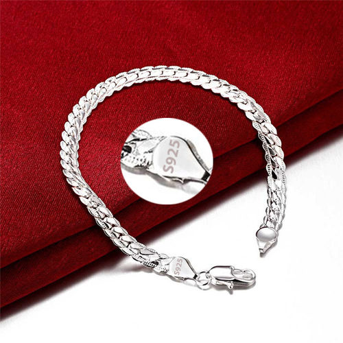Nice 925 Sterling Silver 6mm Side Chain Bracelets For Woman