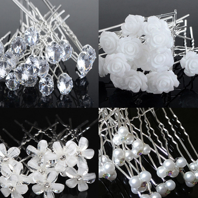 20pcs Women Flower Hairpin Stick Wedding Bridal Crystal