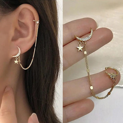 1PC 2021 New Fashion Gold Color Moon Star Clip Earrings For