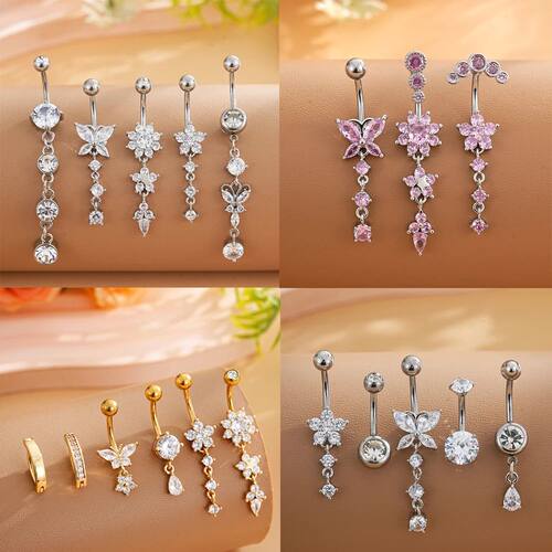 3-8pcs/lot Mixed-Style Belly Button Ring Sets Long Dangled