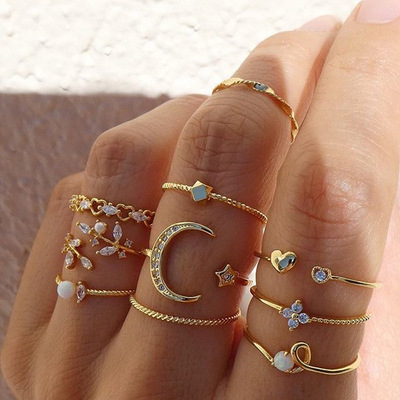 Moon Star Matching Rings for Women Anillos Mujer Gold Ring
