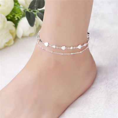 Fashion 925 Sterling Silver Anklet Fine Jewelry Heart Foot