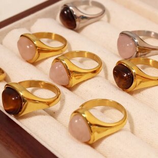 Natural Stone Ring for Women Vintage Silver Color Aventurine