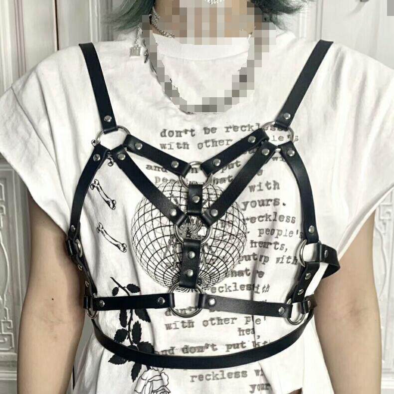 Leather Harness Underwear Set Goth Garter Belts Women Straps
