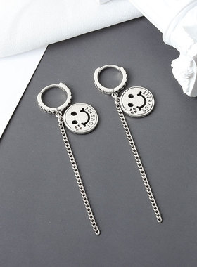 s925 silver smiley face earrings, retro letter round brand