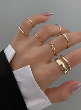 7pcs Fashion Punk Jewelry Rings Set For Girl Lady 2021