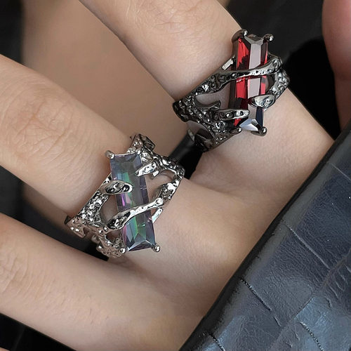 2023 New Punk Red Zircon Thorn Open Rings for Women Men