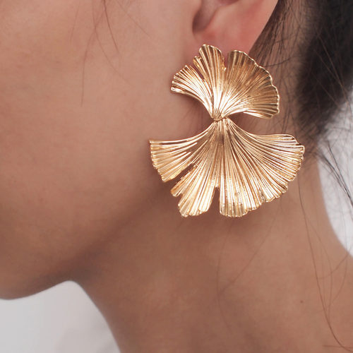Bohemian Geometric Gold Color Ginkgo biloba Leaf Shape Drop