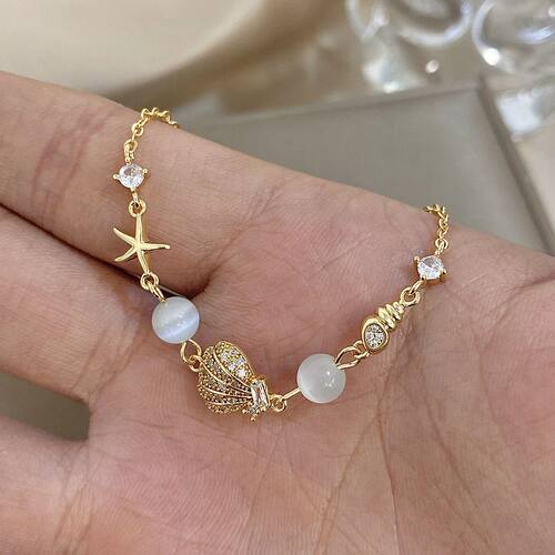 New Stainless Steel Starfish Scallop Conch Charm Bracelet