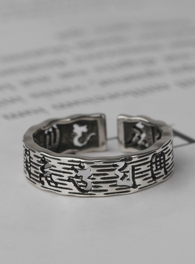 Wide-faced index finger ring female retro distressed opening