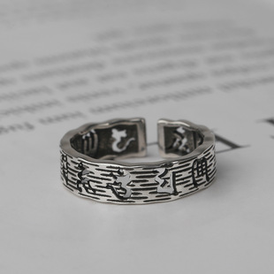Wide-faced index finger ring female retro distressed opening