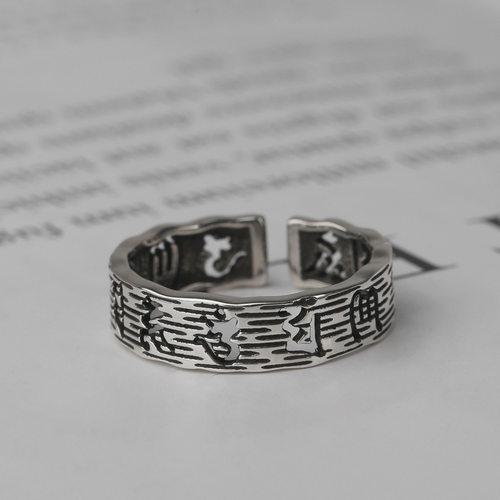 Wide-faced index finger ring female retro distressed opening
