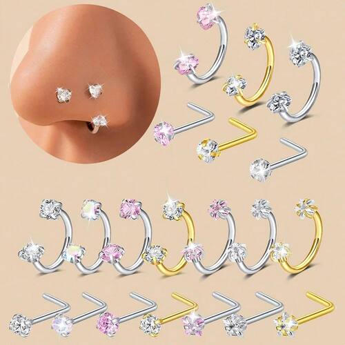 6/2pcs Horseshoe Nose Rings With L-Shape Nose Stud,