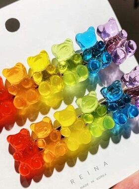 6 Candy Bears Hair Clips Barrettes Colored Bear Hairpin