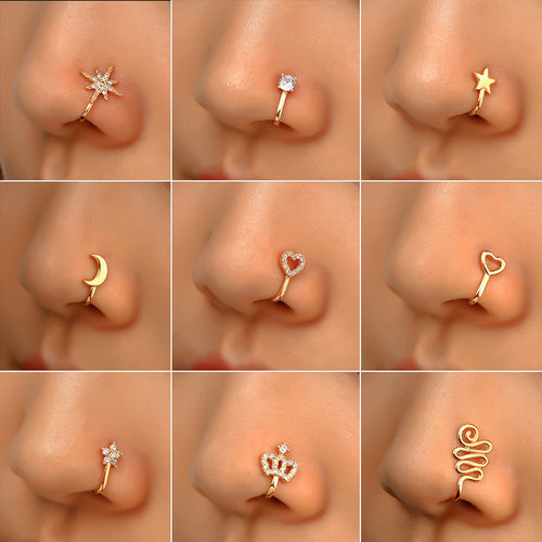 Men Women Fake Crystal Nose Piercing Body Jewelry Floral