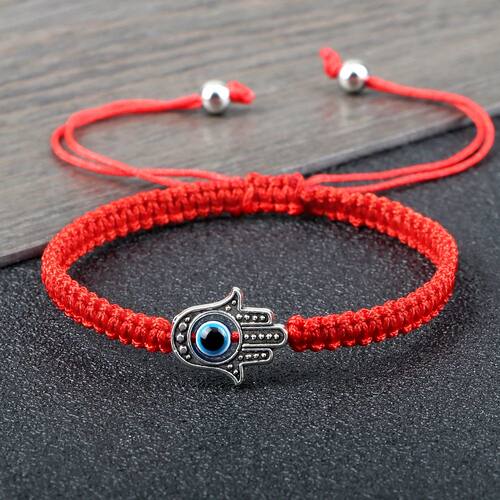 New Prayer Hand of Fatima Evil Eye Braided Bracelet Red
