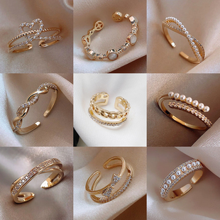 LATS Luxury Gold Color Pearl Zircon Rings for Woman 2021