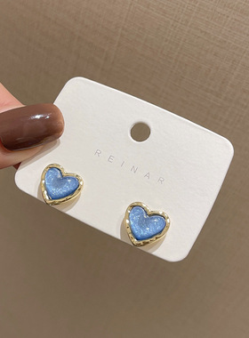 2023 New Trendy Blue Heart Stud Earrings for Women Girls