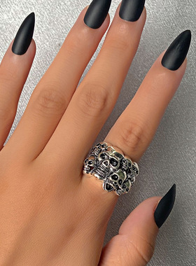 2021 Gothic Silver Color Skull Open Ring Unisex Retro Punk