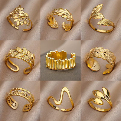 Gold Plated Pillar Rings For Women Open Adjustable