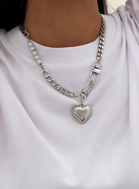 Salircon Punk Stainless Steel Heart Pendant Necklace for