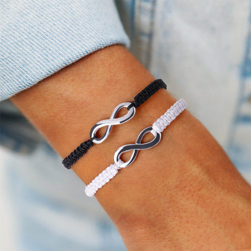 Infinite Sign Handmade Black/White Rope Braid Bracelet
